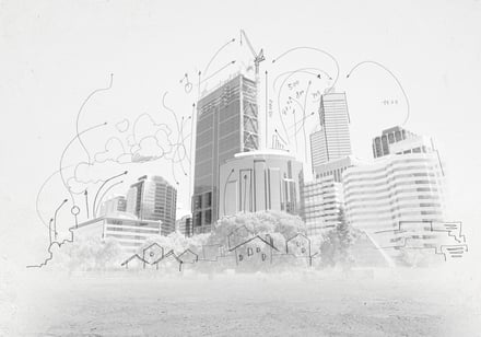Hand drawing of urban scene. Construction concept